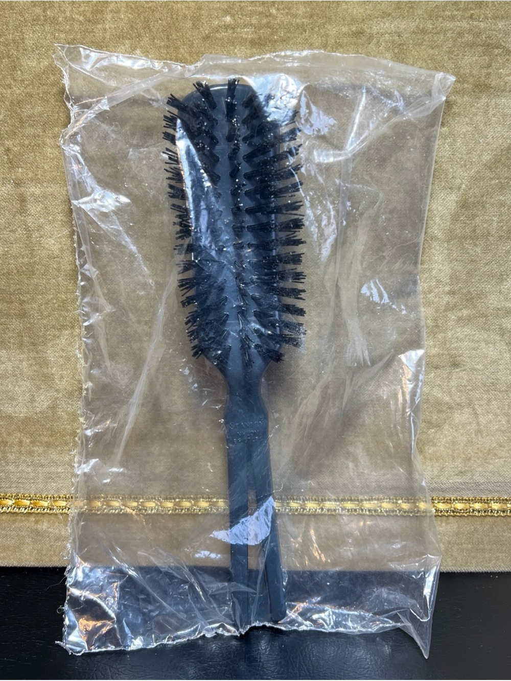 Vintage Stanley Hair Brush Nylon Bristle New Old Stock USA Dark Gray